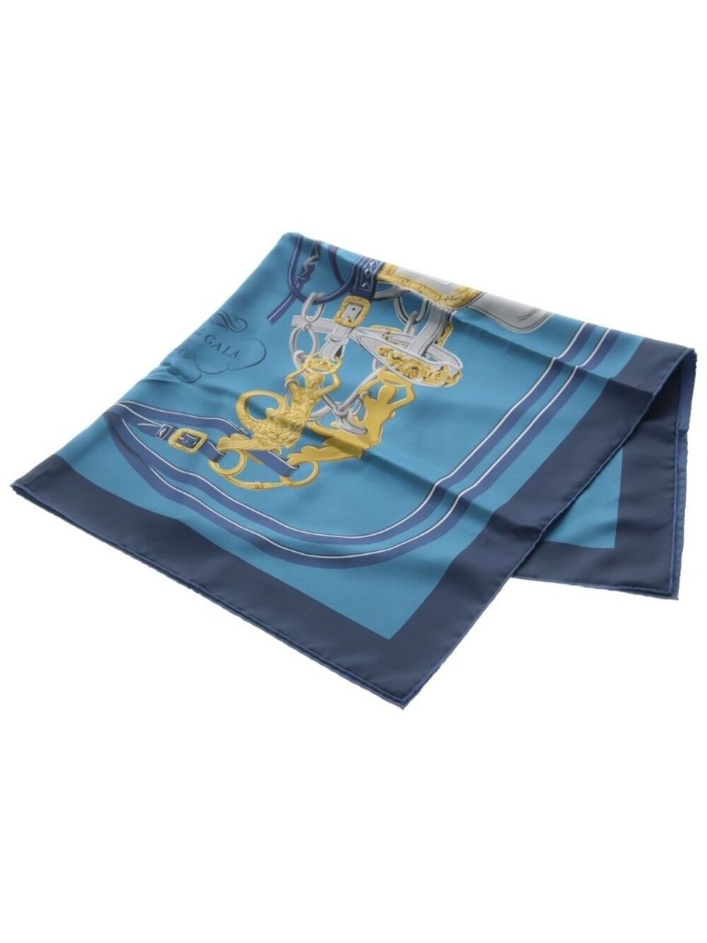 Hermes Carre 90 Double Face Ceremonial Bridle Silk Scarf Blue